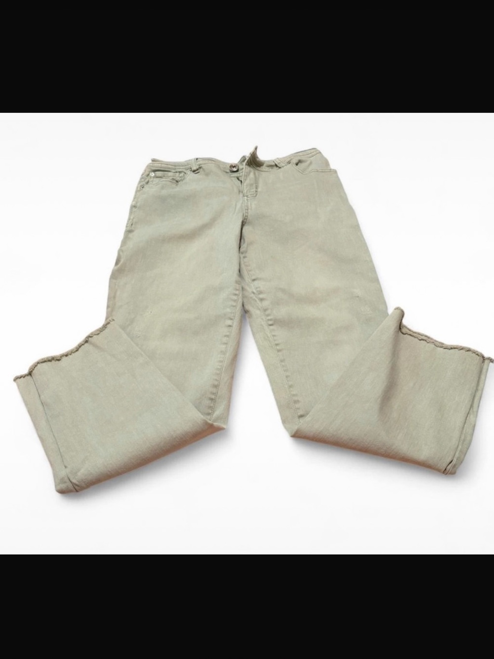 Sage Green Straight Leg Raw Hem Jeans